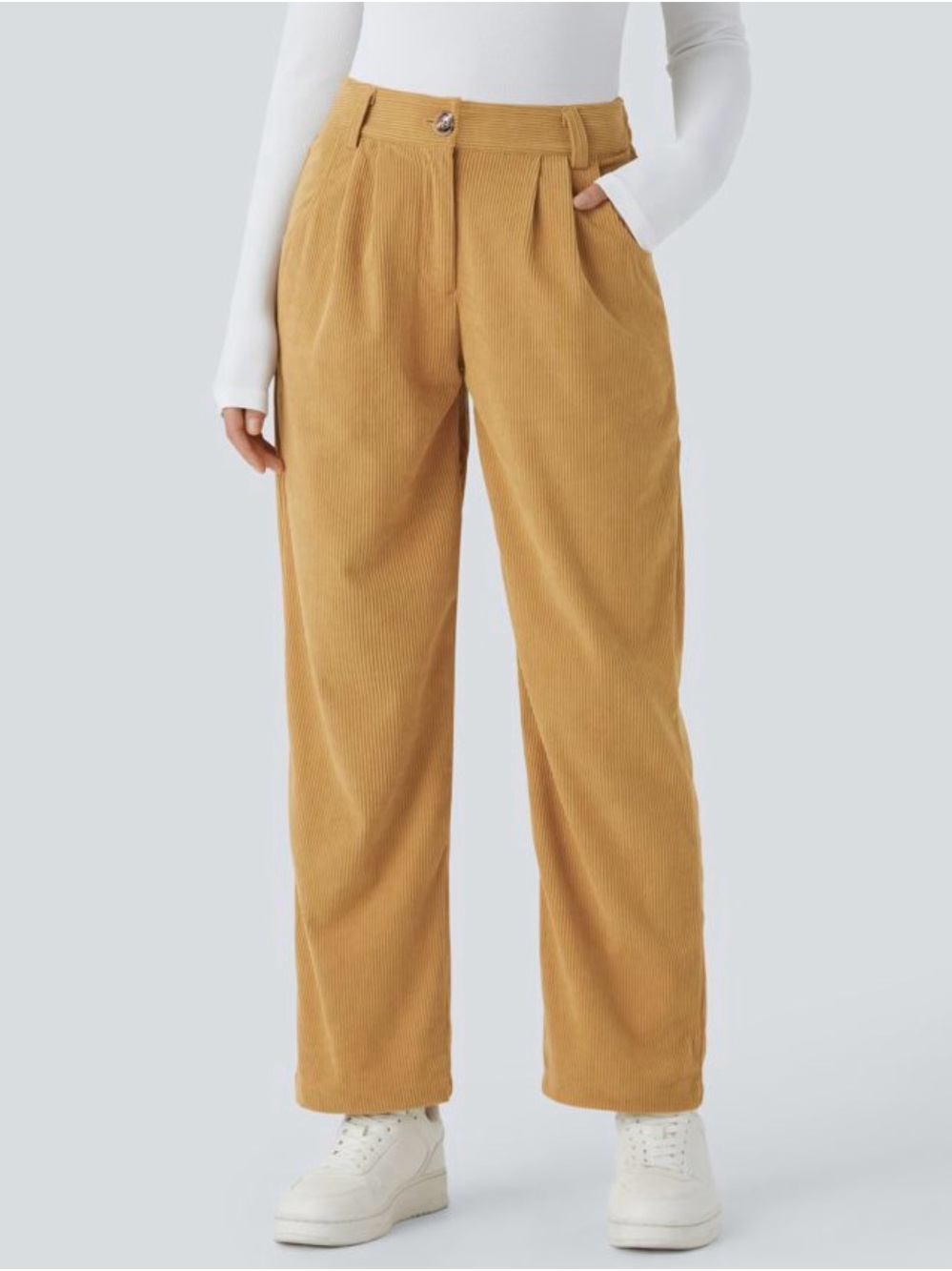 HALARA Wide-Leg Corduroy Pants in Camel Gold